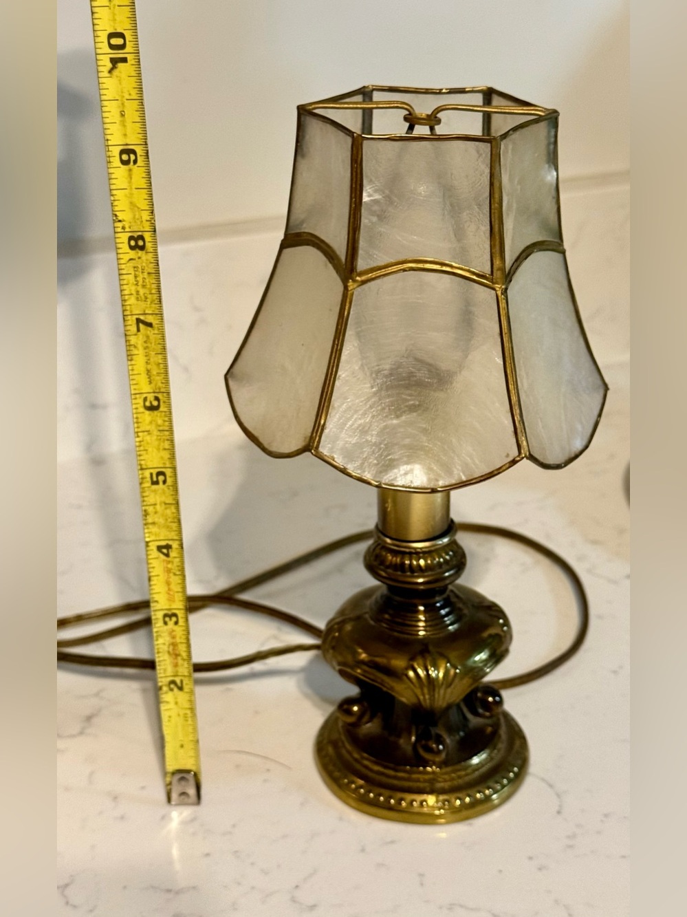 Vintage Mid-Century Capiz Shell & Ornate Brass Accent Lamp - Picture 7 of 10